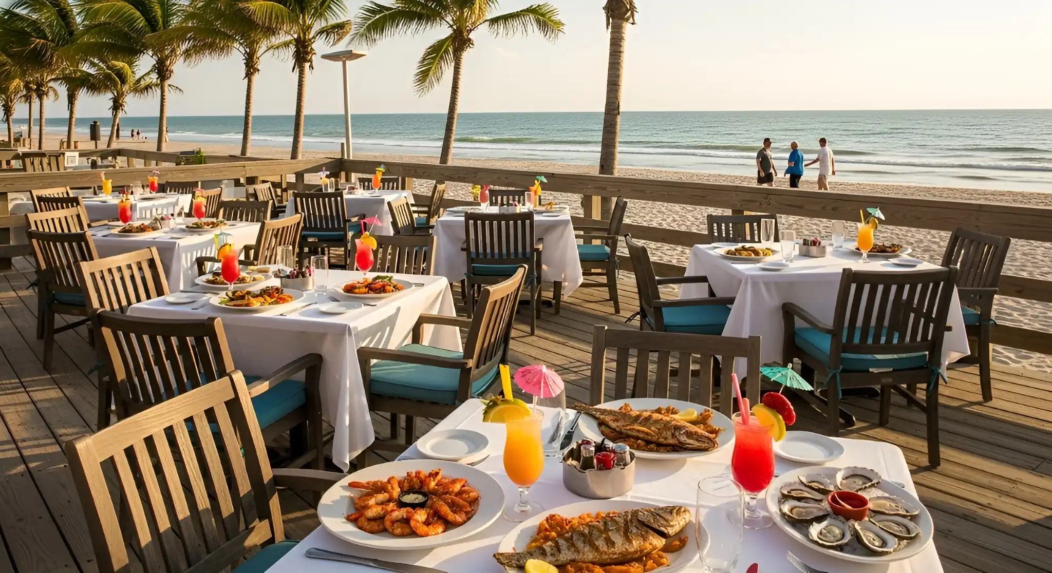 Outdoor dining spot in Cocoa Beach after kayaking adventure